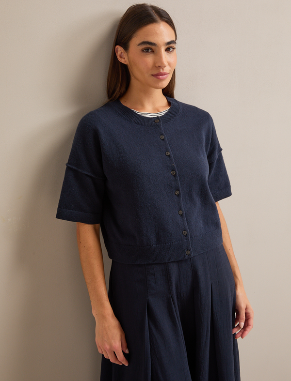 Casey Cotton Blend Cardigan - Navy