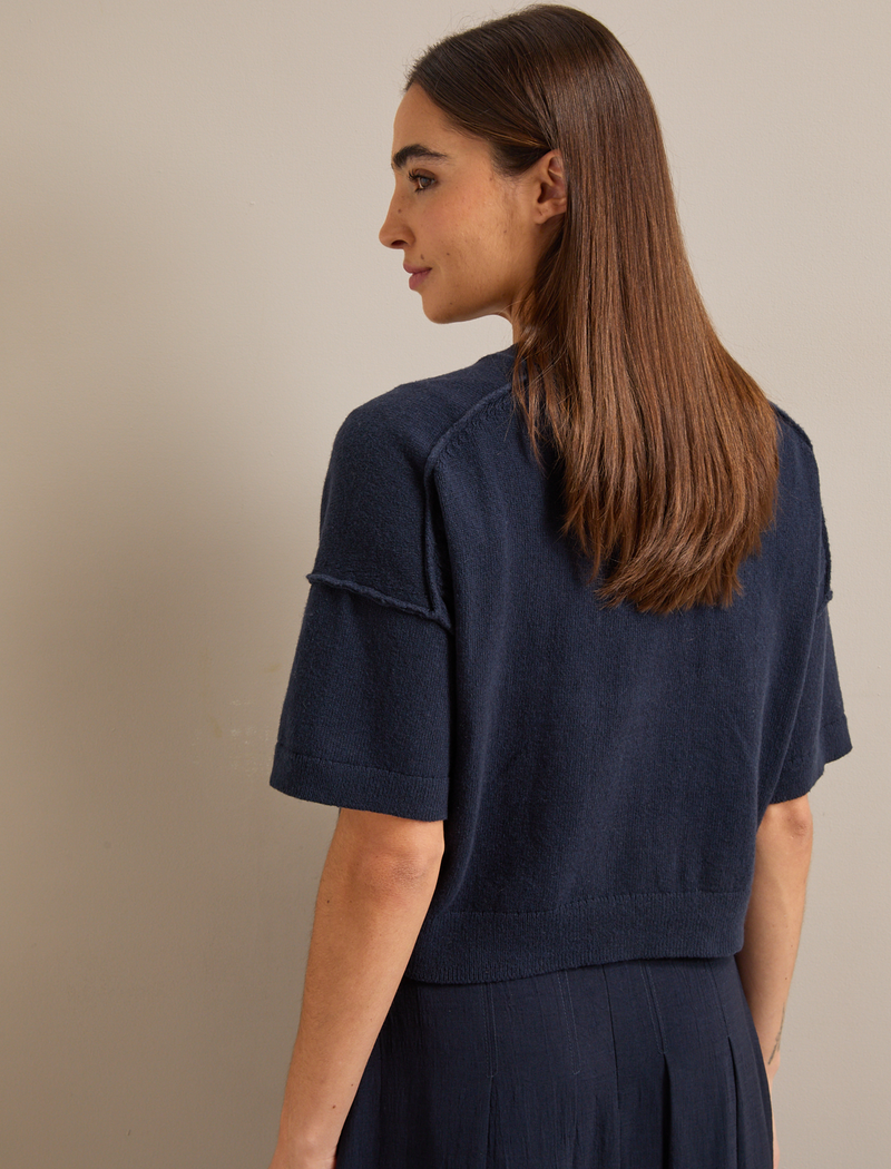 Casey Cotton Blend Cardigan - Navy