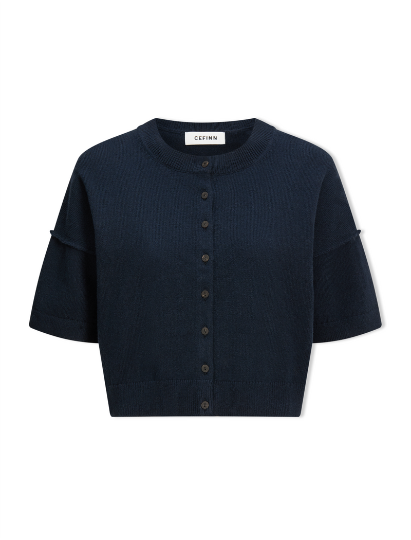 Casey Cotton Blend Cardigan - Navy