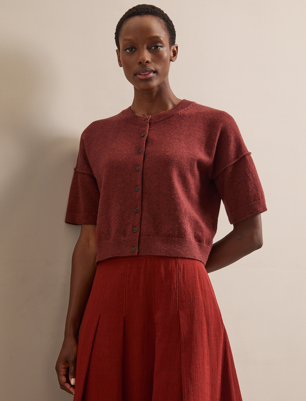 Casey Cotton Blend Cardigan - Rust