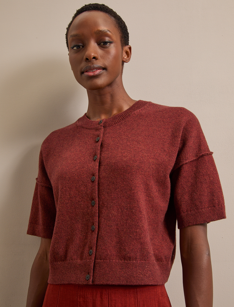 Casey Cotton Blend Cardigan - Rust