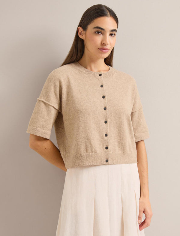 Casey Cotton Blend Cardigan - Taupe