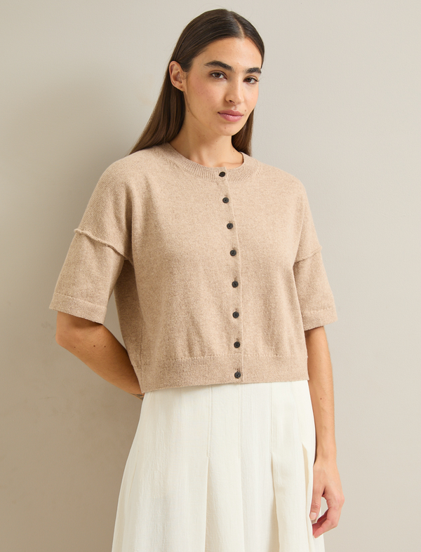 Casey Cotton Blend Cardigan - Taupe