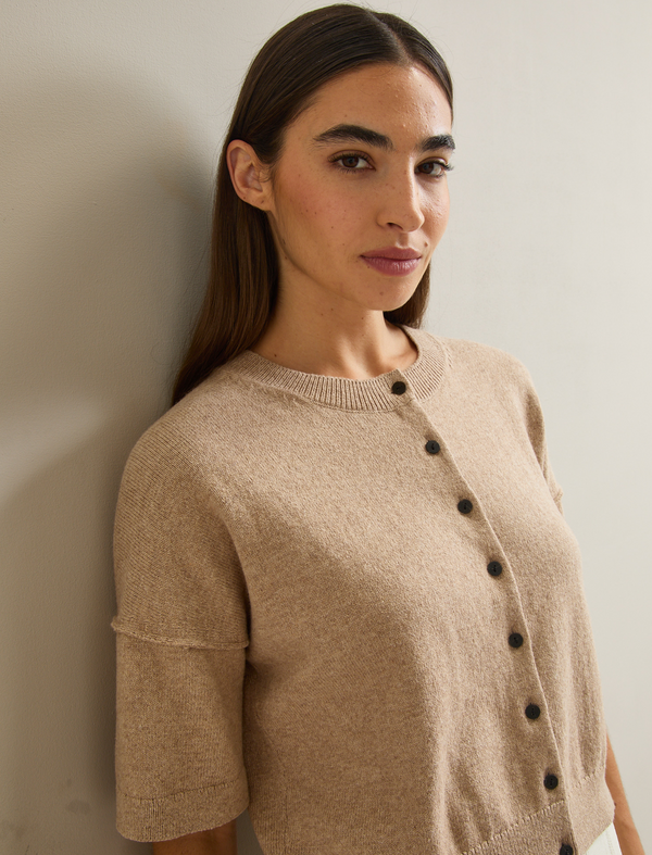 Casey Cotton Blend Cardigan - Taupe