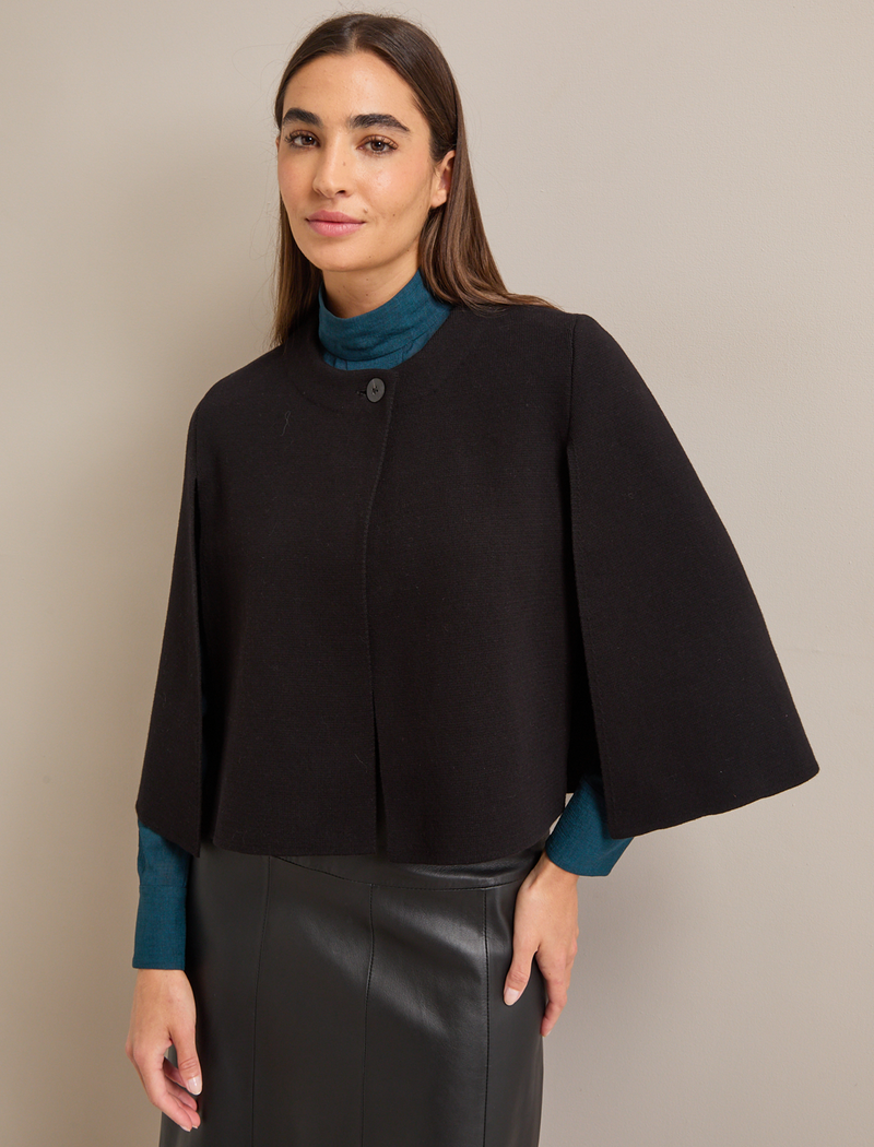 Cecily Cotton Blend Cape - Black