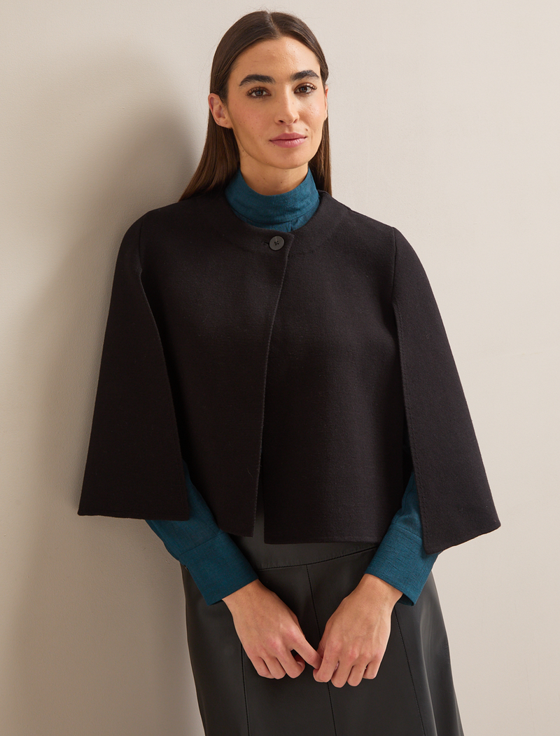 Cecily Cotton Blend Cape - Black