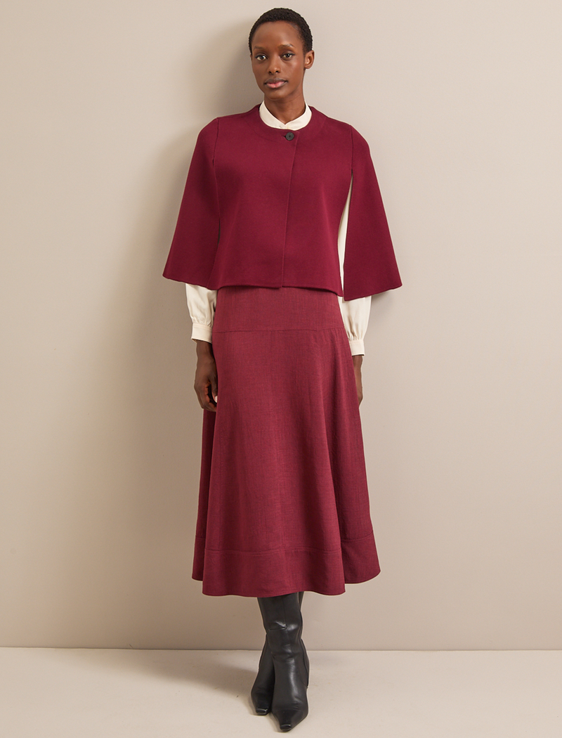 Cecily Cotton Blend Cape - Burgundy