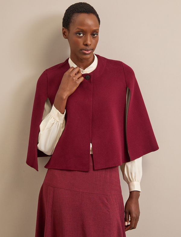 Cecily Cotton Blend Cape - Burgundy