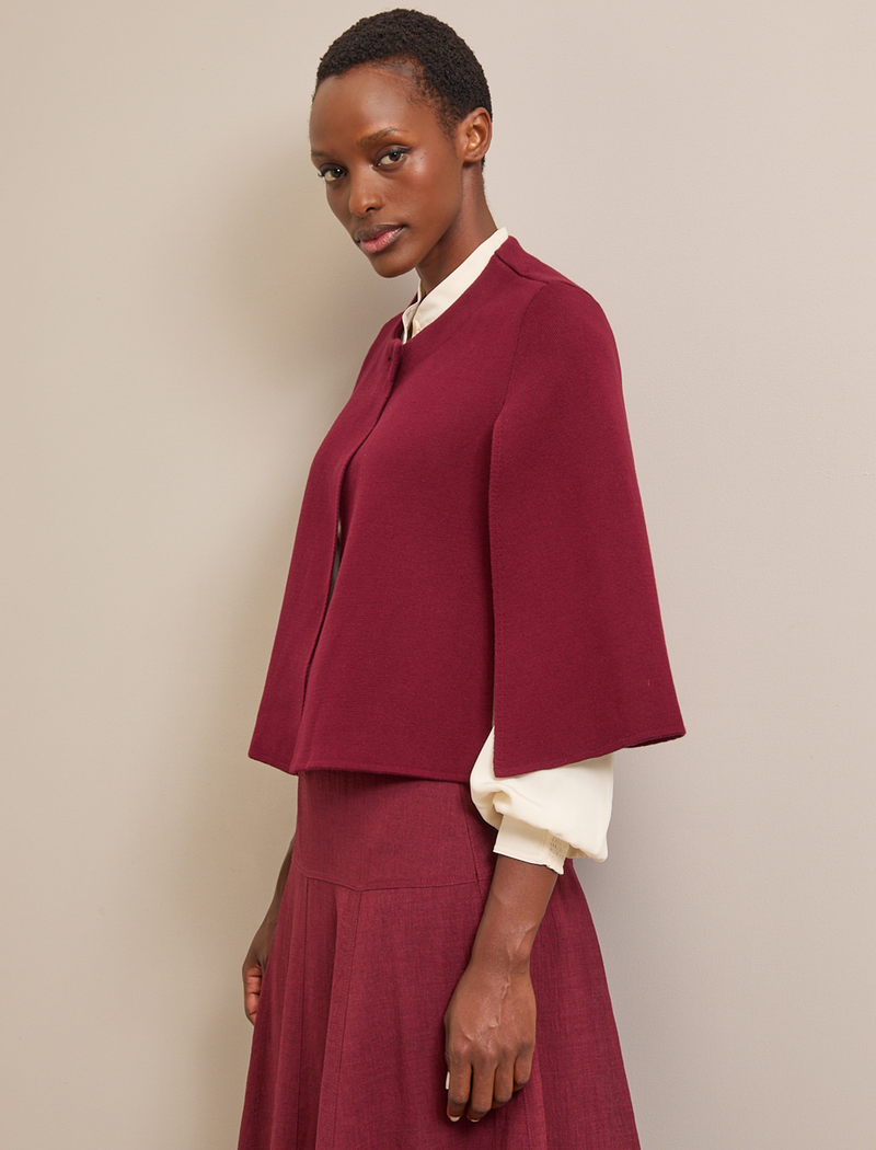 Cecily Cotton Blend Cape - Burgundy