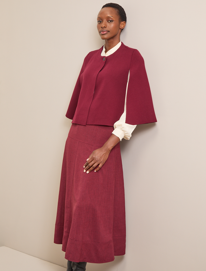 Cecily Cotton Blend Cape - Burgundy