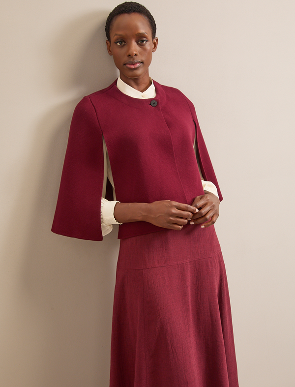 Cecily Cotton Blend Cape - Burgundy
