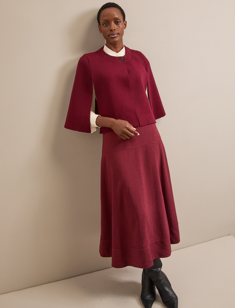 Cecily Cotton Blend Cape - Burgundy