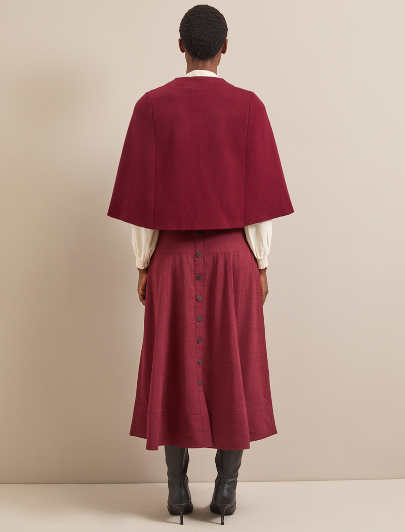 Cecily Cotton Blend Cape - Burgundy