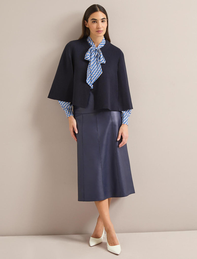 Cecily Cotton Blend Cape - Navy