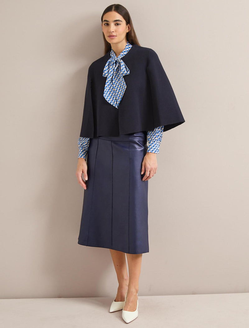 Cecily Cotton Blend Cape - Navy