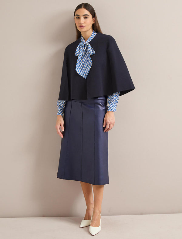 Cecily Cotton Blend Cape - Navy