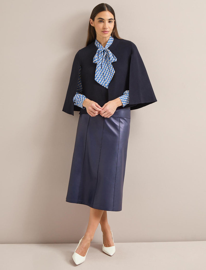 Cecily Cotton Blend Cape - Navy