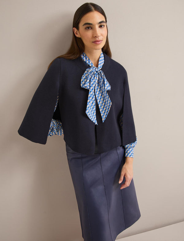 Cecily Cotton Blend Cape - Navy