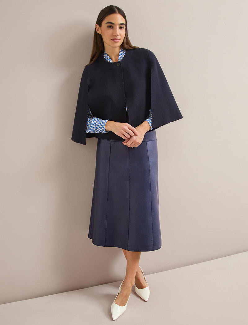 Cecily Cotton Blend Cape - Navy