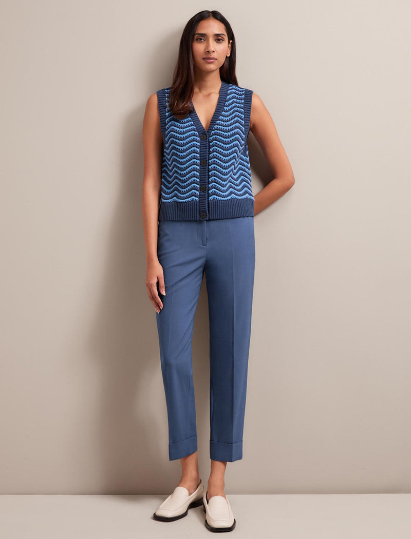 Edie Cotton Waistcoat - Denim Blue Pale Blue Stripe