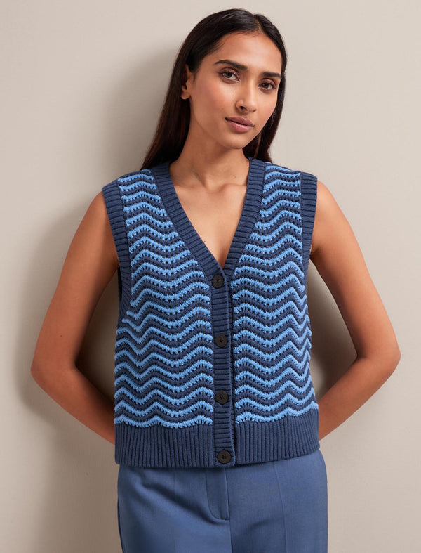 Edie Cotton Waistcoat - Denim Blue Pale Blue Stripe