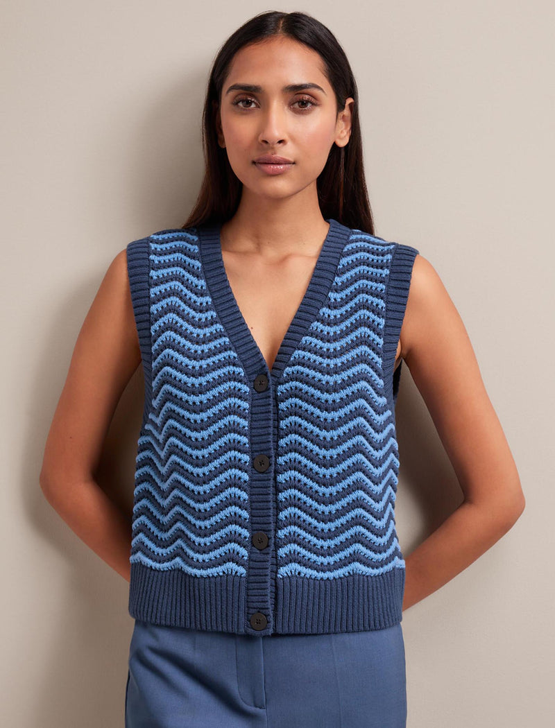 Edie Cotton Waistcoat - Denim Blue Pale Blue Stripe