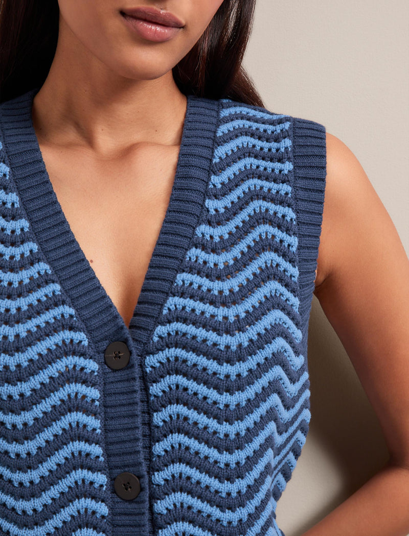 Edie Cotton Waistcoat - Denim Blue Pale Blue Stripe