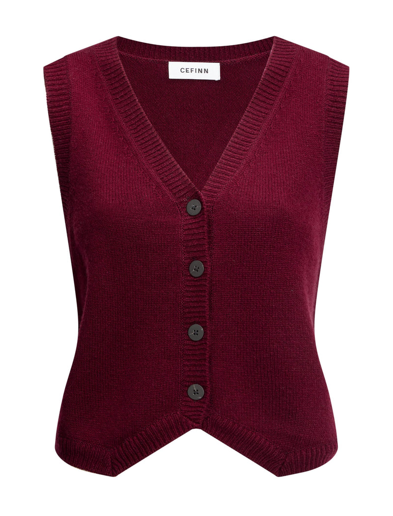 Wesley Cashmere Blend V Neck Waistcoat - Burgundy