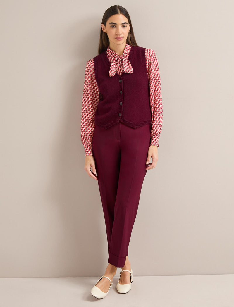 Wesley Cashmere Blend V Neck Waistcoat - Burgundy