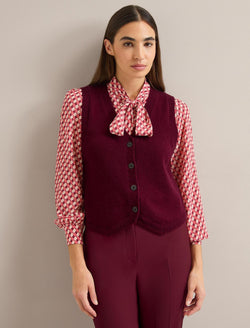 Wesley Cashmere Blend V Neck Waistcoat - Burgundy