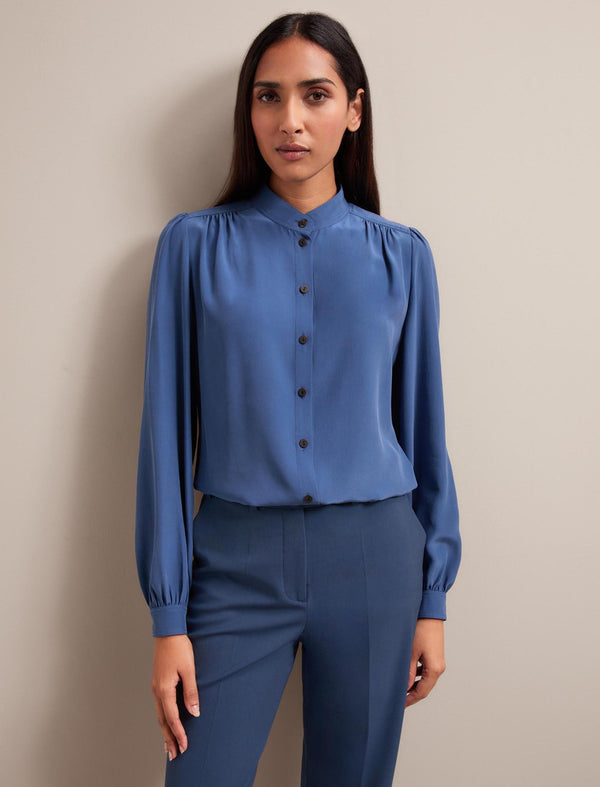Brenna Silk Shirt - Slate Blue