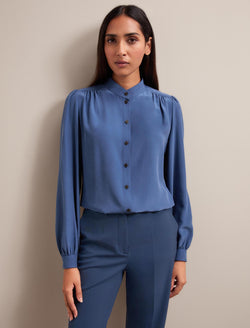 Brenna Silk Shirt - Slate Blue