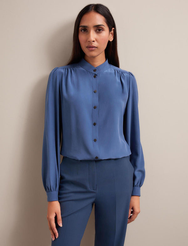 Brenna Silk Shirt - Slate Blue