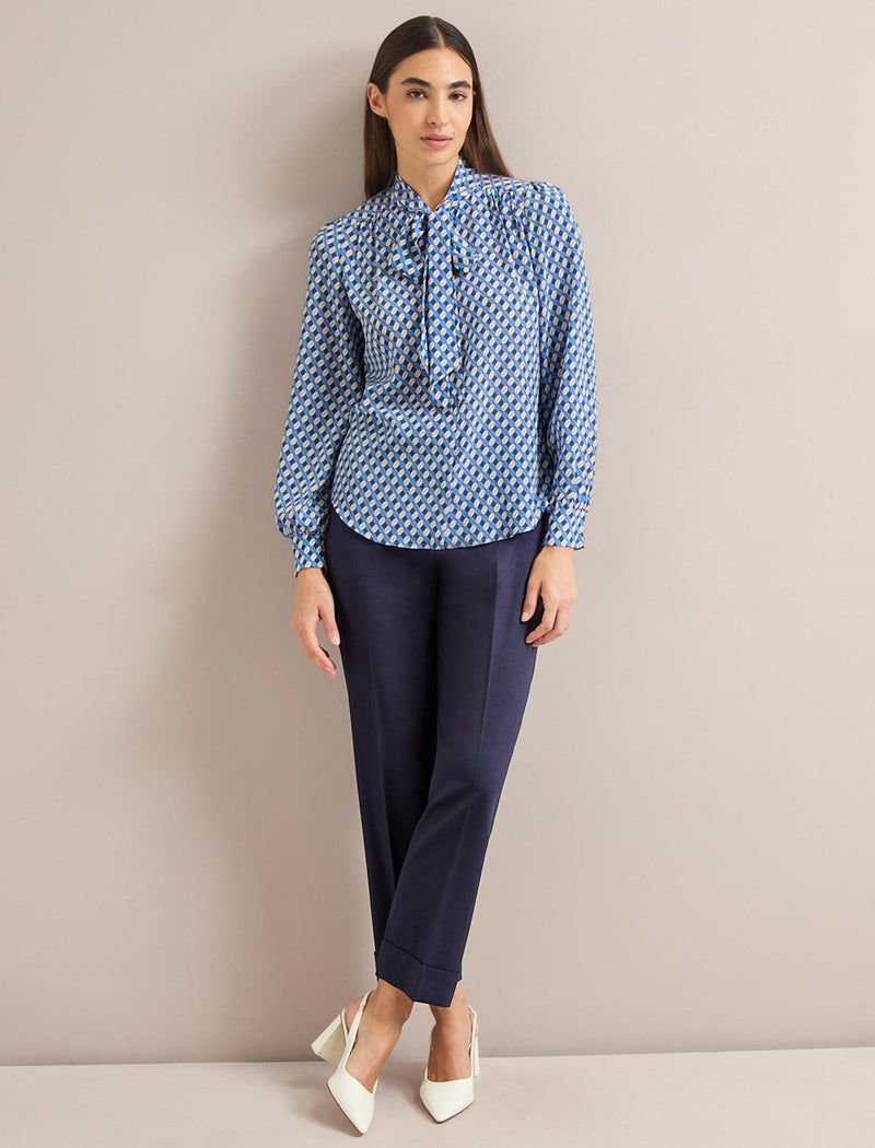 Matty Silk Shirt - Blue Cream Lips Print