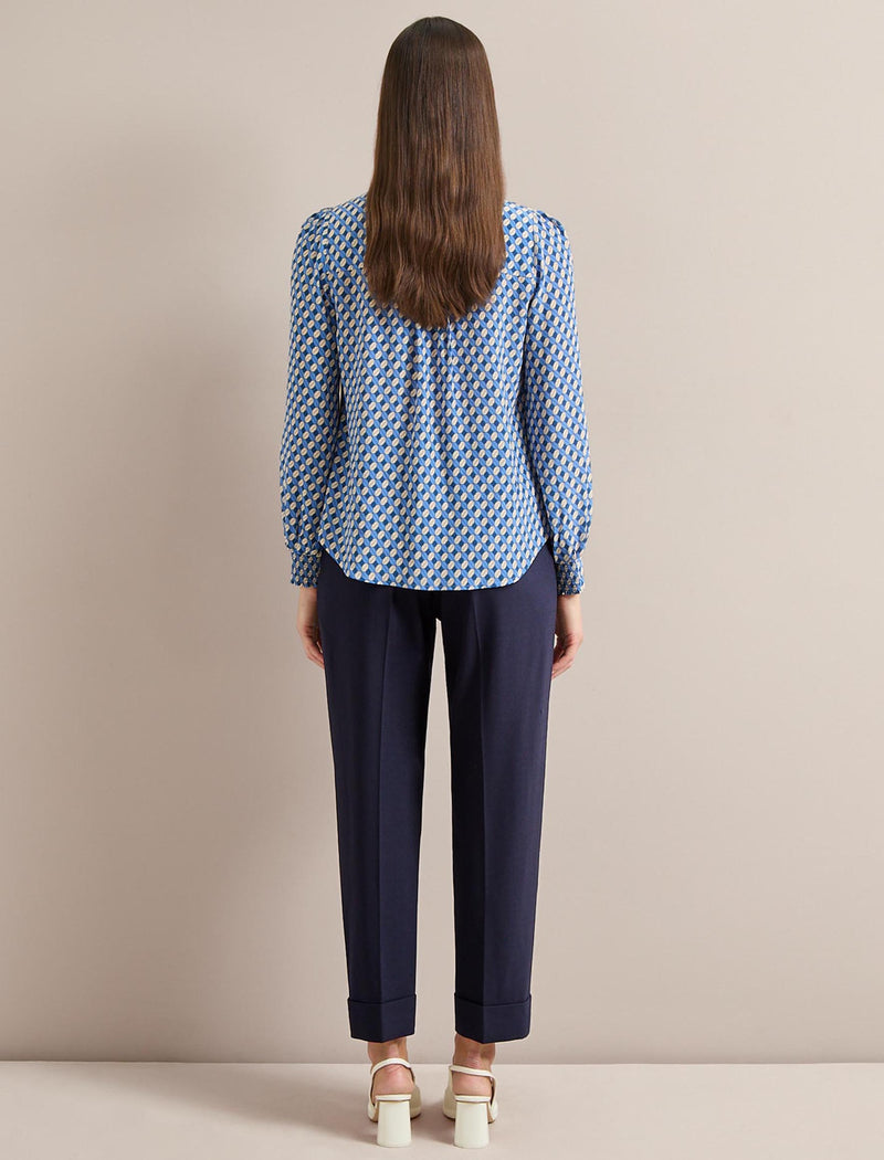 Matty Silk Shirt - Blue Cream Lips Print