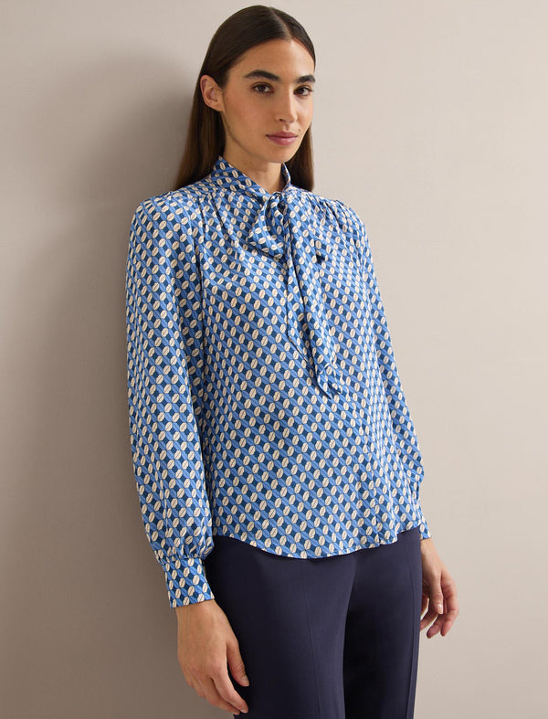 Matty Silk Shirt - Blue Cream Lips Print