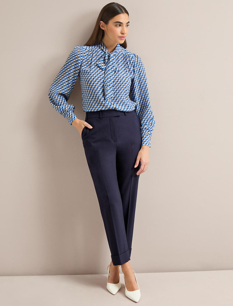 Matty Silk Shirt - Blue Cream Lips Print