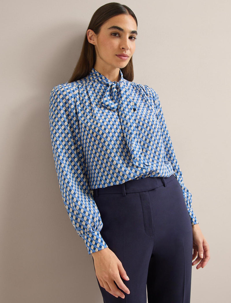 Matty Silk Shirt - Blue Cream Lips Print