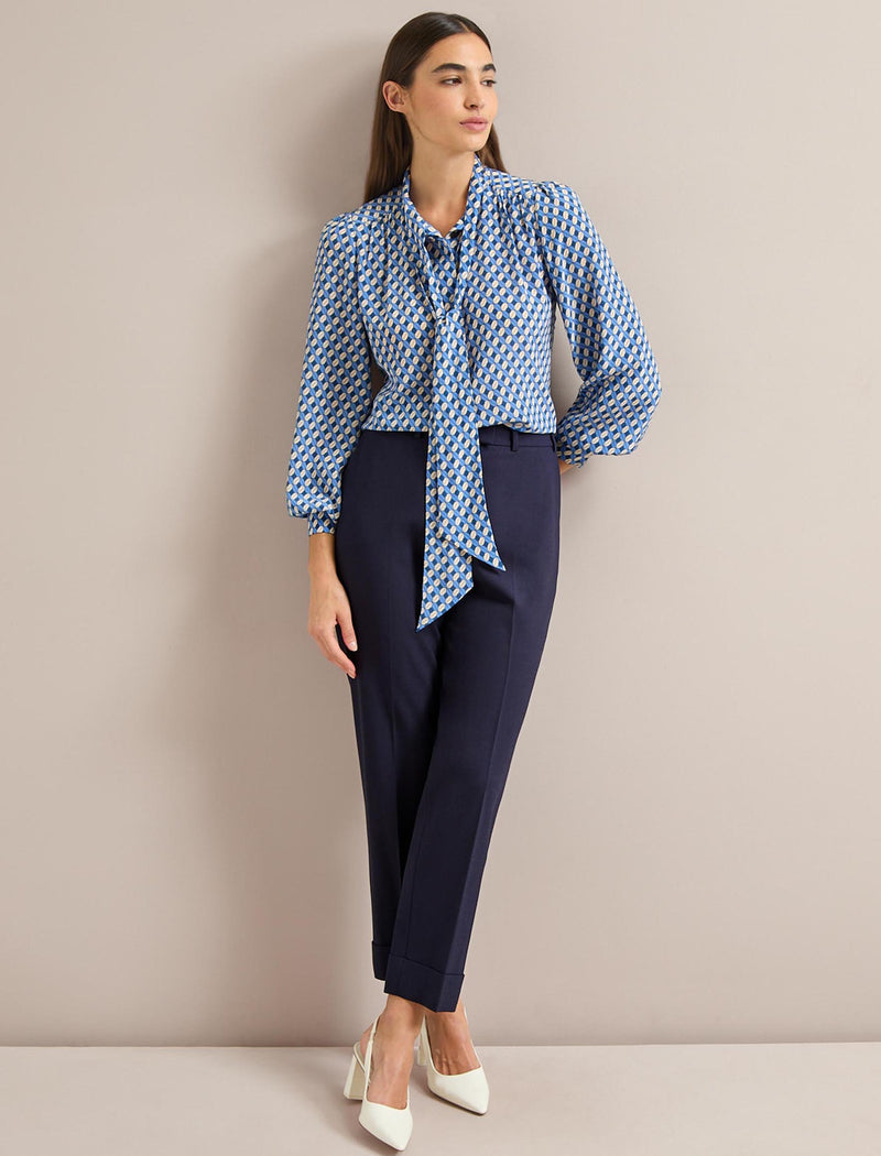 Matty Silk Shirt - Blue Cream Lips Print