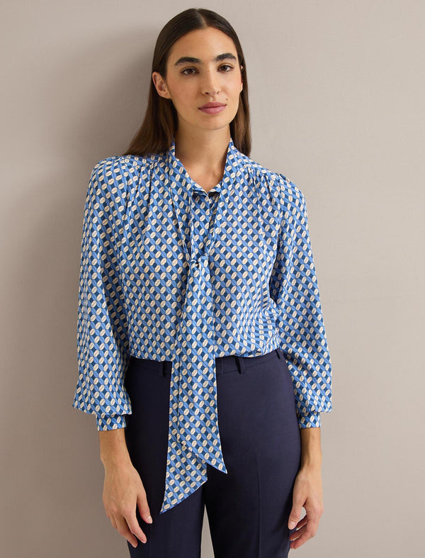 Matty Silk Shirt - Blue Cream Lips Print