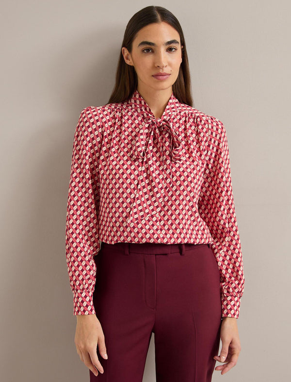 Matty Silk Shirt - Blush Burgundy Lips Print