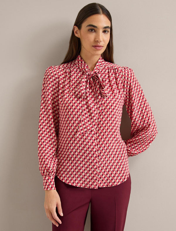 Matty Silk Shirt - Blush Burgundy Lips Print
