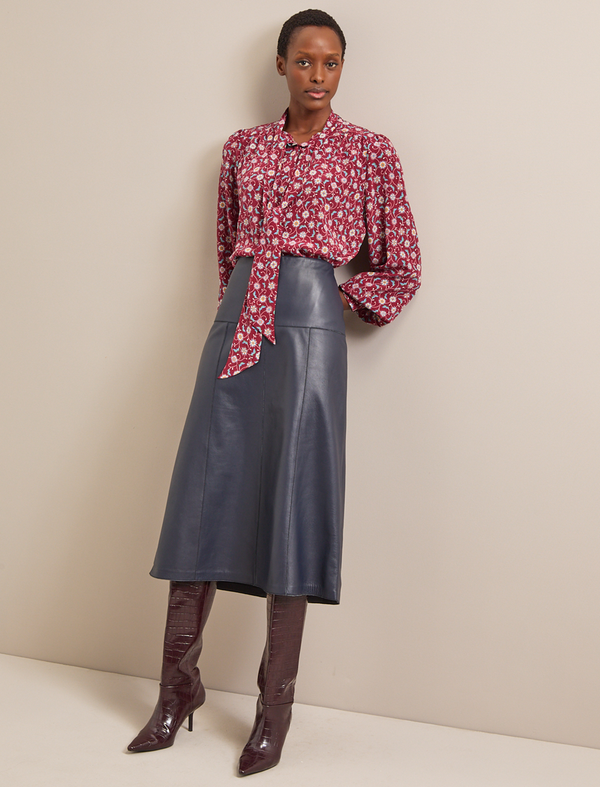Matty Silk Shirt - Burgundy Trellis Print