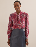 Matty Silk Shirt - Burgundy Trellis Print