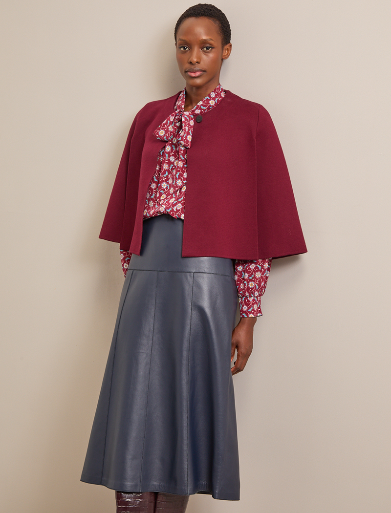 Matty Silk Shirt - Burgundy Trellis Print