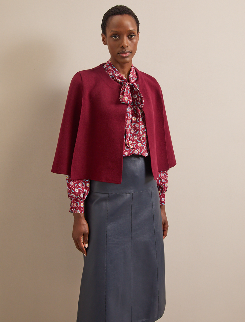 Matty Silk Shirt - Burgundy Trellis Print