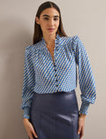 Stella Silk Shirt - Blue Cream Lips Print