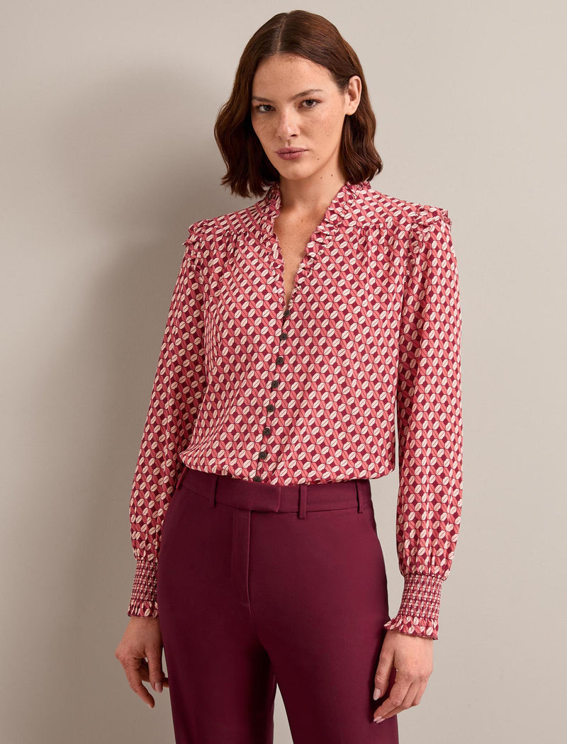 Stella Silk Shirt - Blush Burgundy Lips Print