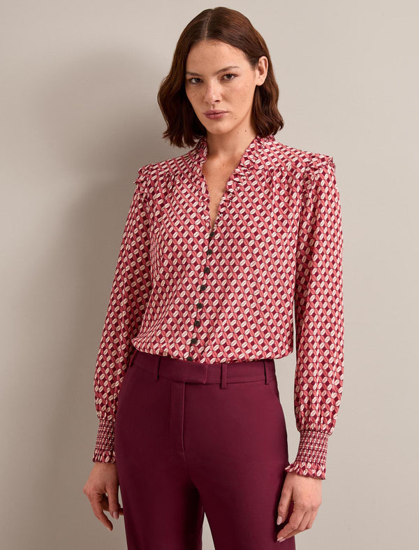 Stella Silk Shirt - Blush Burgundy Lips Print
