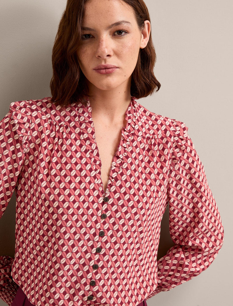 Stella Silk Shirt - Blush Burgundy Lips Print